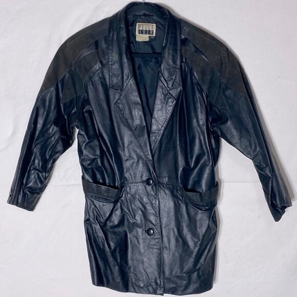 Vintage Pelle Cuir black 90s oversized leather jacket L - Picture 2 of 14